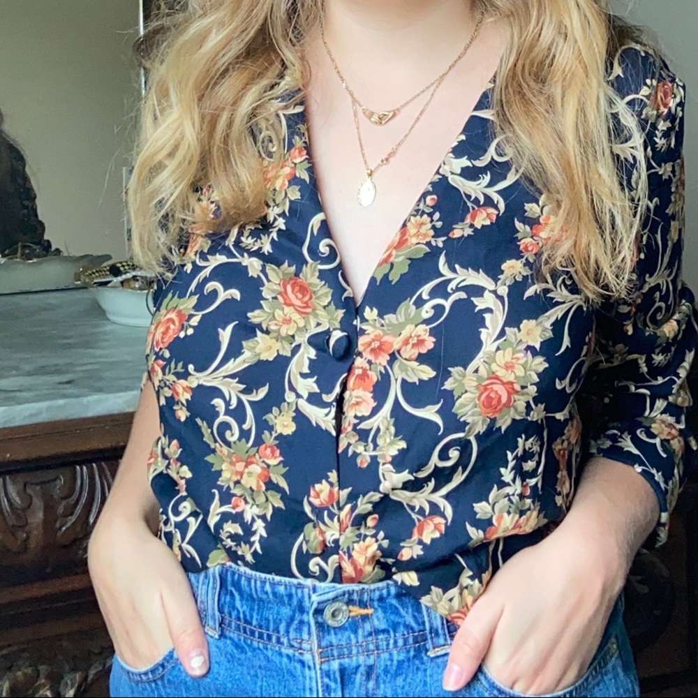 Vintage Floral Button Up Blouse